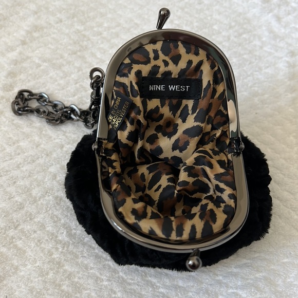 Nine West faux fur mini bag with leopard print interior - Picture 2 of 7